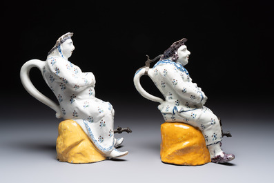 A pair of polychrome Brussels faience table fountains, 18th C.