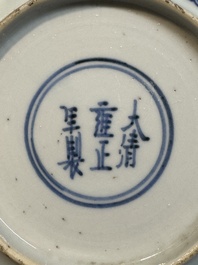 A Chinese blue and white 'dragon' plate and a 'floral' jarlet, Yongzheng mark, 17/18th C.