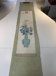 Follower of Guangxu 光緒 (1871-1908): 'Vases and flowers', Cixi seal mark, ink and colour on paper