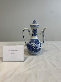 A Chinese blue and white ewer and cover, Kangxi