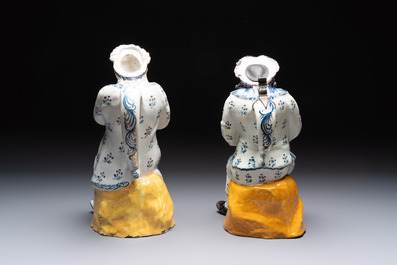 A pair of polychrome Brussels faience table fountains, 18th C.