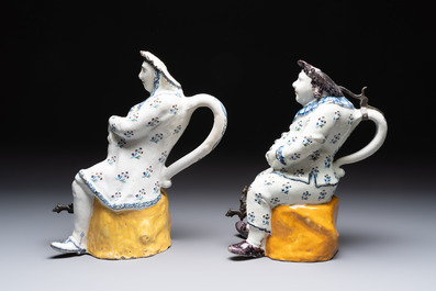 A pair of polychrome Brussels faience table fountains, 18th C.