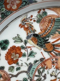 A pair of Chinese famille verte 'phoenixes' plates, Kangxi