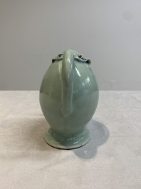 A Chinese copper-red and blue celadon-ground peach-shaped 'cadogan' ewer, Qianlong/Jiaqing