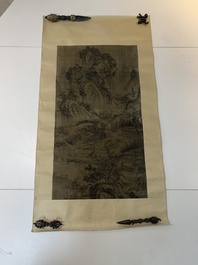 Chinese school: 'Mountainous landscape', ink and colour on silk, Qing or later