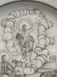A Chinese gilt-decorated grisaille 'Resurrection' plate, Qianlong