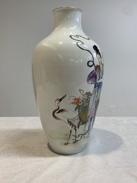 A Chinese famille rose 'Magu' eggshell vase, Hongxian mark, 20th C.
