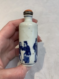 Two Chinese blue, white and copper-red snuff bottles, Yongzheng marks, 19th C.