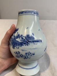 A Chinese blue and white 'mountainous landscape' vase, Yongzheng mark and of the period