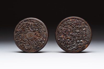 A monogrammed Chinese Canton export tortoiseshell box and cover, 19th C.