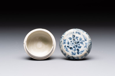 Five Chinese blue, white and monochrome jarlets and seven covered boxes, Yuan/Ming