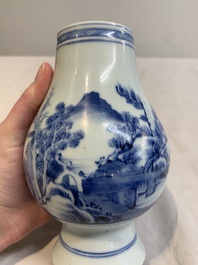 A Chinese blue and white 'mountainous landscape' vase, Yongzheng mark and of the period