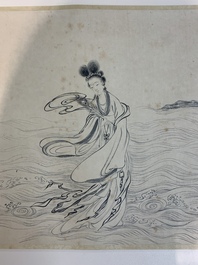 In the manner of Miao Jiahui 繆嘉慧 (1842-1918) and Liang Qichao 梁啟超 (1873-1929): 'Fairy and calligraphy', ink on silk, 19/20th C.