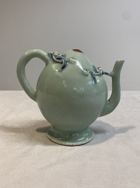 A Chinese copper-red and blue celadon-ground peach-shaped 'cadogan' ewer, Qianlong/Jiaqing