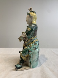 A fine Chinese verte biscuit sculpture of a warrior, 19th C.