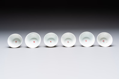 12 Chinese famille rose 'rooster' cups, Yongzheng/Qianlong