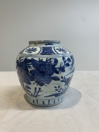 A pair of Chinese blue and white 'birds among blossoming branches' jars, Wanli