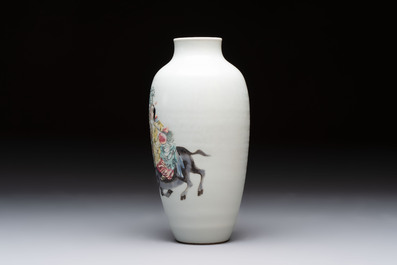A Chinese famille rose 'deities' vase, Qianlong mark, 19/20th C.