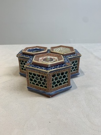 A rare Chinese famille rose reticulated hexagonal inkwell, Qianlong