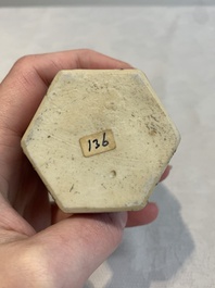 A rare Chinese famille rose reticulated hexagonal inkwell, Qianlong