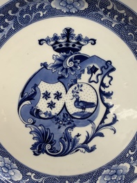 A Chinese blue and white armorial 'Marchant and Gallart accoll&eacute;' dish for the Dutch market, Qianlong