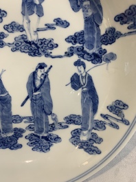 A pair of Chinese blue and white 'Eight Immortals' plates, Kangxi mark, 19th C.
