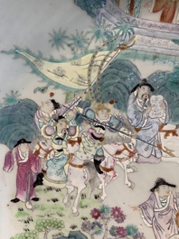 A Chinese famille rose dish with figural design, Qianlong mark, 19/20th C.