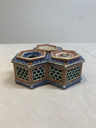 A rare Chinese famille rose reticulated hexagonal inkwell, Qianlong