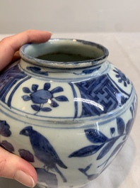 A pair of Chinese blue and white 'birds among blossoming branches' jars, Wanli