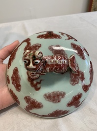 A Chinese copper-red and white 'dragon' censer and cover, 19th C.