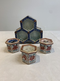 A rare Chinese famille rose reticulated hexagonal inkwell, Qianlong