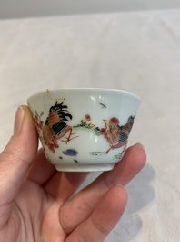 12 Chinese famille rose 'rooster' cups, Yongzheng/Qianlong