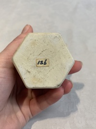 A rare Chinese famille rose reticulated hexagonal inkwell, Qianlong