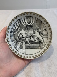 A rare Chinese gilt-decorated grisaille 'Danae and Cupid' 10-piece service, Qianlong