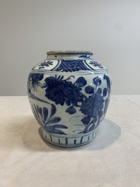 A pair of Chinese blue and white 'birds among blossoming branches' jars, Wanli