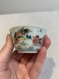 12 Chinese famille rose 'rooster' cups, Yongzheng/Qianlong