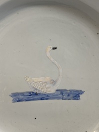 A rare Chinese export blue-and-white-enamelled 'swan' dish, Qianlong