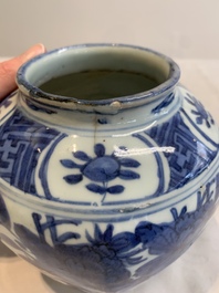 A pair of Chinese blue and white 'birds among blossoming branches' jars, Wanli