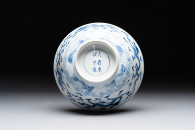 A Chinese blue and white 'dragon' bowl, Kangxi mark and of the period