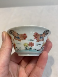 12 Chinese famille rose 'rooster' cups, Yongzheng/Qianlong