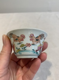 12 Chinese famille rose 'rooster' cups, Yongzheng/Qianlong
