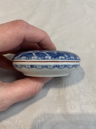 A Chinese blue and white bowl and a covered ink paste box, Guangxu and Jiangxi Ciye Gongsi mark, 19/20th C.