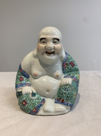 Four Chinese famille rose Milefo Buddhas, Wan Tongshun 萬同順 mark, 20th C.