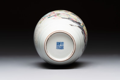 A Chinese famille rose 'deities' vase, Qianlong mark, 19/20th C.