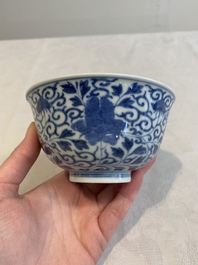 A Chinese blue and white bowl and a covered ink paste box, Guangxu and Jiangxi Ciye Gongsi mark, 19/20th C.