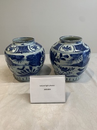 A pair of Chinese blue and white 'birds among blossoming branches' jars, Wanli