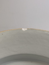 A rare Chinese export blue-and-white-enamelled 'swan' dish, Qianlong