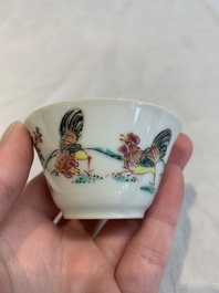 12 Chinese famille rose 'rooster' cups, Yongzheng/Qianlong
