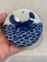 A Chinese blue and white bowl and a covered ink paste box, Guangxu and Jiangxi Ciye Gongsi mark, 19/20th C.