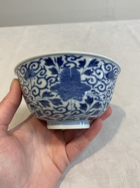 A Chinese blue and white bowl and a covered ink paste box, Guangxu and Jiangxi Ciye Gongsi mark, 19/20th C.